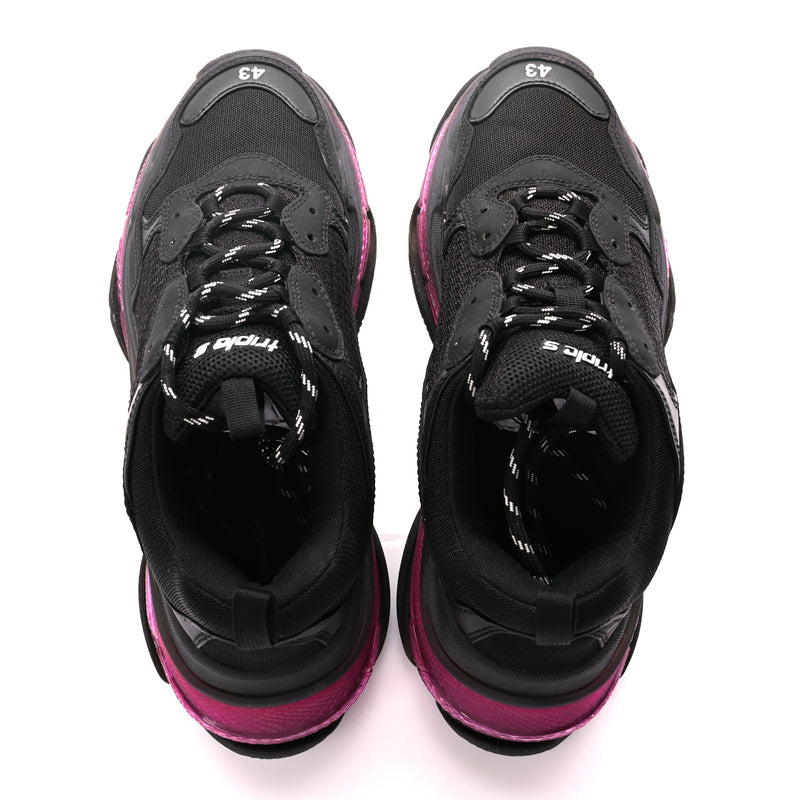  Balenciaga Fabric Mesh Clear Sole Mens Triple S Sneakers  Black Pink Neon