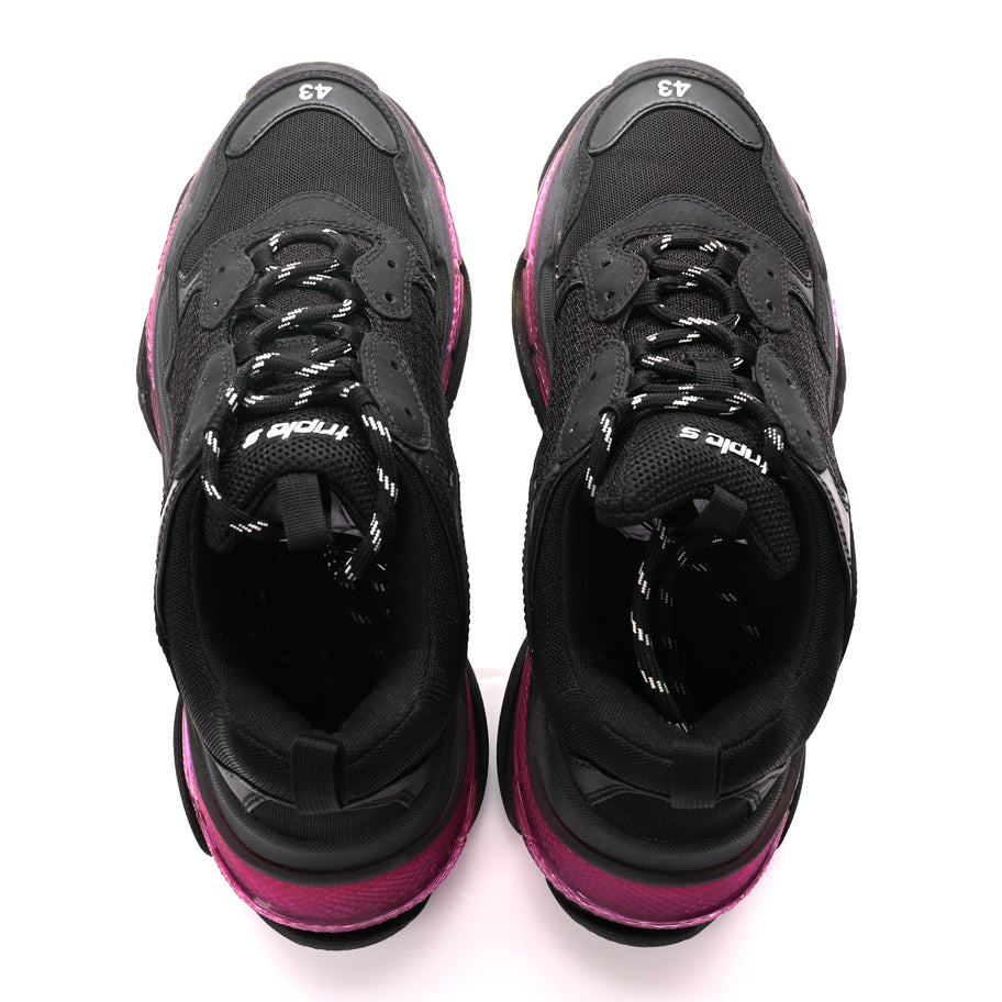 Balenciaga Fabric Mesh Clear Sole Mens Triple S Sneakers  Black Pink Neon Image 2