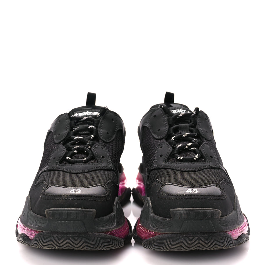 Balenciaga Fabric Mesh Clear Sole Mens Triple S Sneakers  Black Pink Neon Image 3