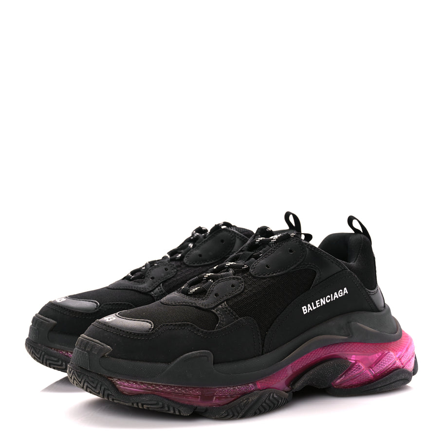Balenciaga Fabric Mesh Clear Sole Mens Triple S Sneakers  Black Pink Neon Image 4