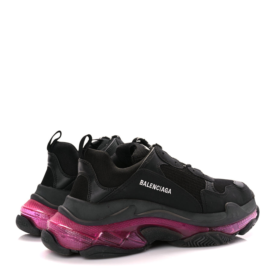 Balenciaga Fabric Mesh Clear Sole Mens Triple S Sneakers  Black Pink Neon Image 5