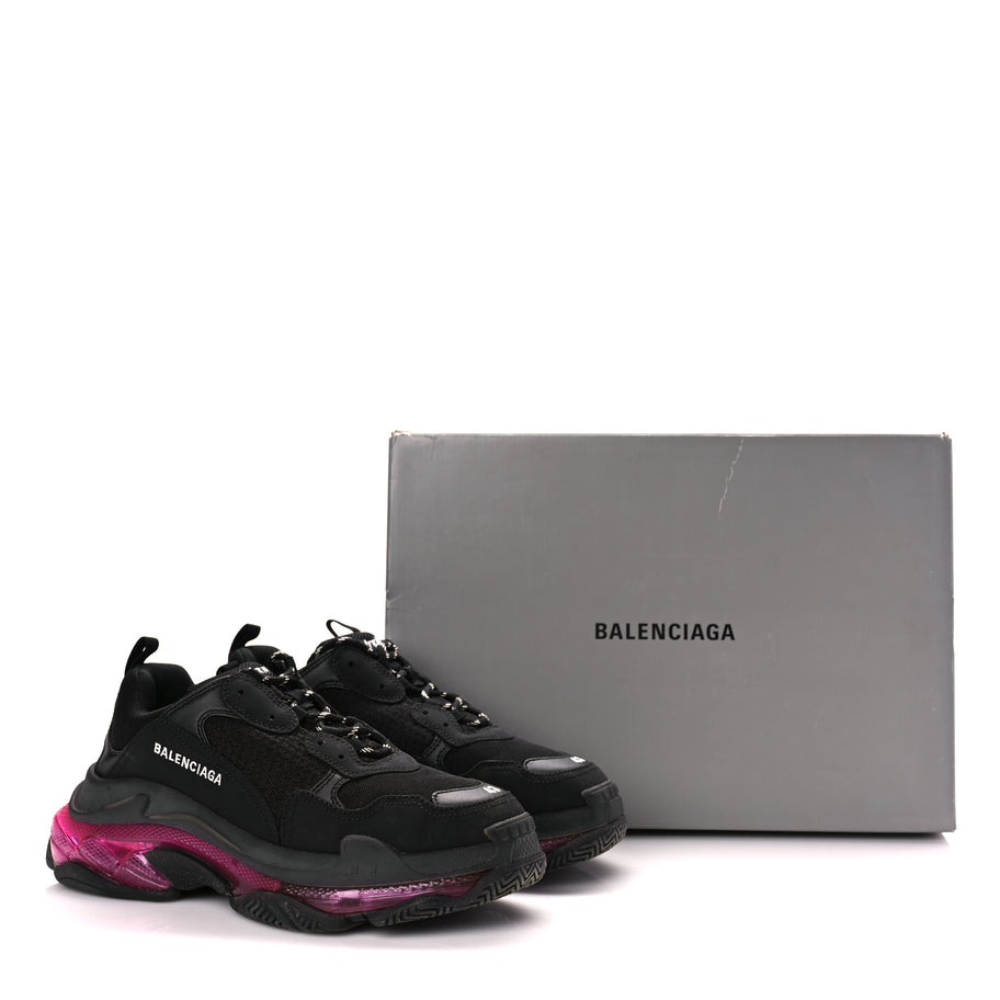 Balenciaga Fabric Mesh Clear Sole Mens Triple S Sneakers  Black Pink Neon Image 10