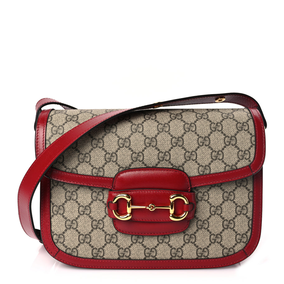 Gucci GG Supreme Monogram Azalea Calfskin Horsebit 1955 Shoulder Bag Beige Ebony New Cherry Red Image 1
