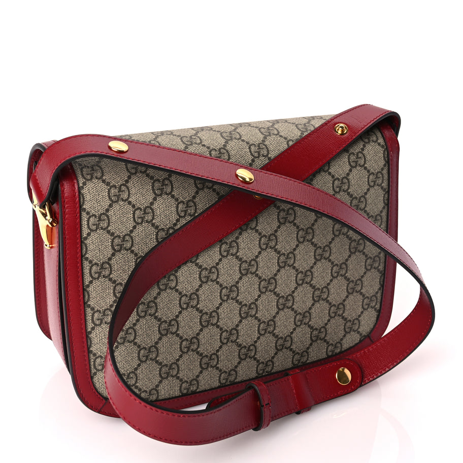 Gucci GG Supreme Monogram Azalea Calfskin Horsebit 1955 Shoulder Bag Beige Ebony New Cherry Red Image 2