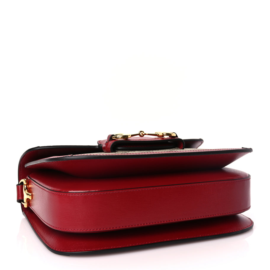 Gucci GG Supreme Monogram Azalea Calfskin Horsebit 1955 Shoulder Bag Beige Ebony New Cherry Red Image 3