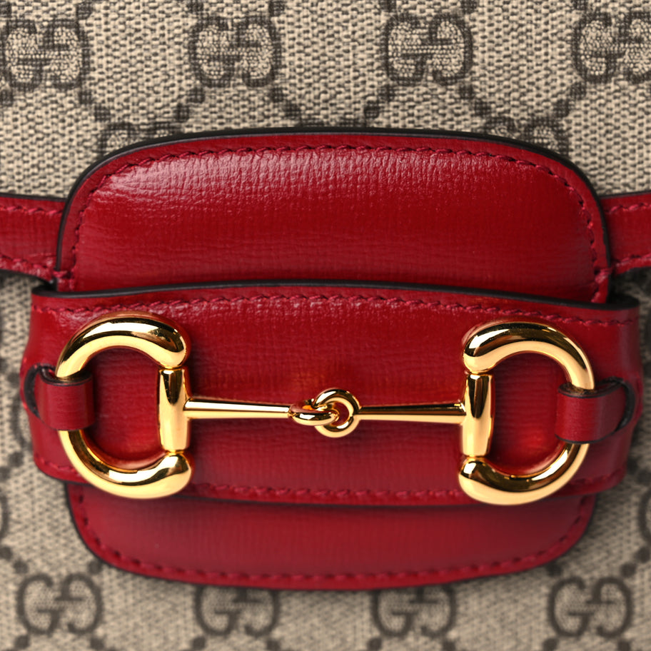 Gucci GG Supreme Monogram Azalea Calfskin Horsebit 1955 Shoulder Bag Beige Ebony New Cherry Red Image 7