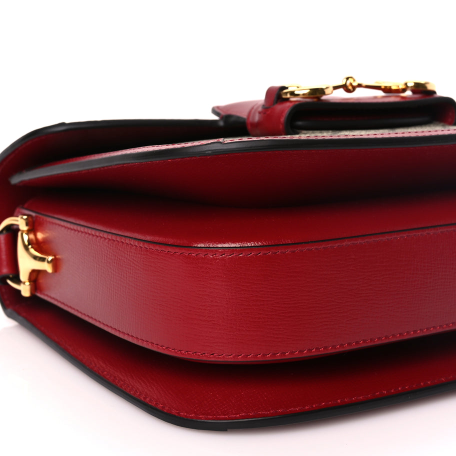 Gucci GG Supreme Monogram Azalea Calfskin Horsebit 1955 Shoulder Bag Beige Ebony New Cherry Red Image 8