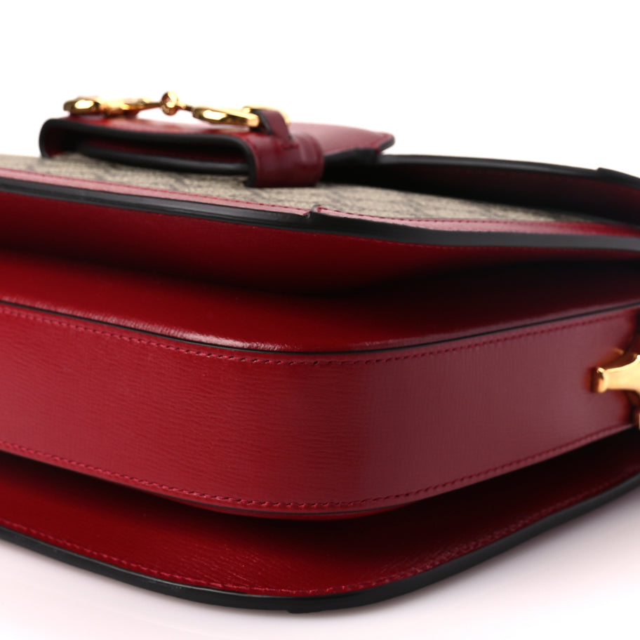 Gucci GG Supreme Monogram Azalea Calfskin Horsebit 1955 Shoulder Bag Beige Ebony New Cherry Red Image 9