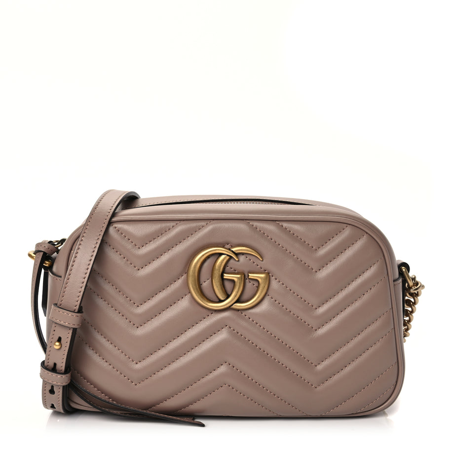 Gucci Calfskin Matelasse Small GG Marmont Chain Shoulder Bag Porcelain Rose Image 1