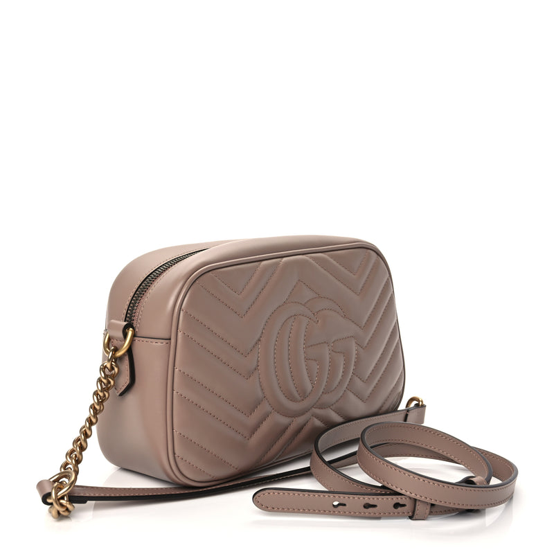  Gucci Calfskin Matelasse Small GG Marmont Chain Shoulder Bag Porcelain Rose