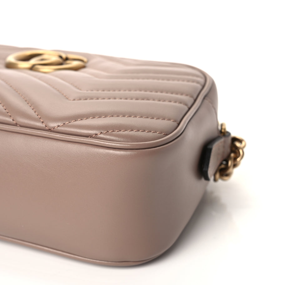 Gucci Calfskin Matelasse Small GG Marmont Chain Shoulder Bag Porcelain Rose Image 9