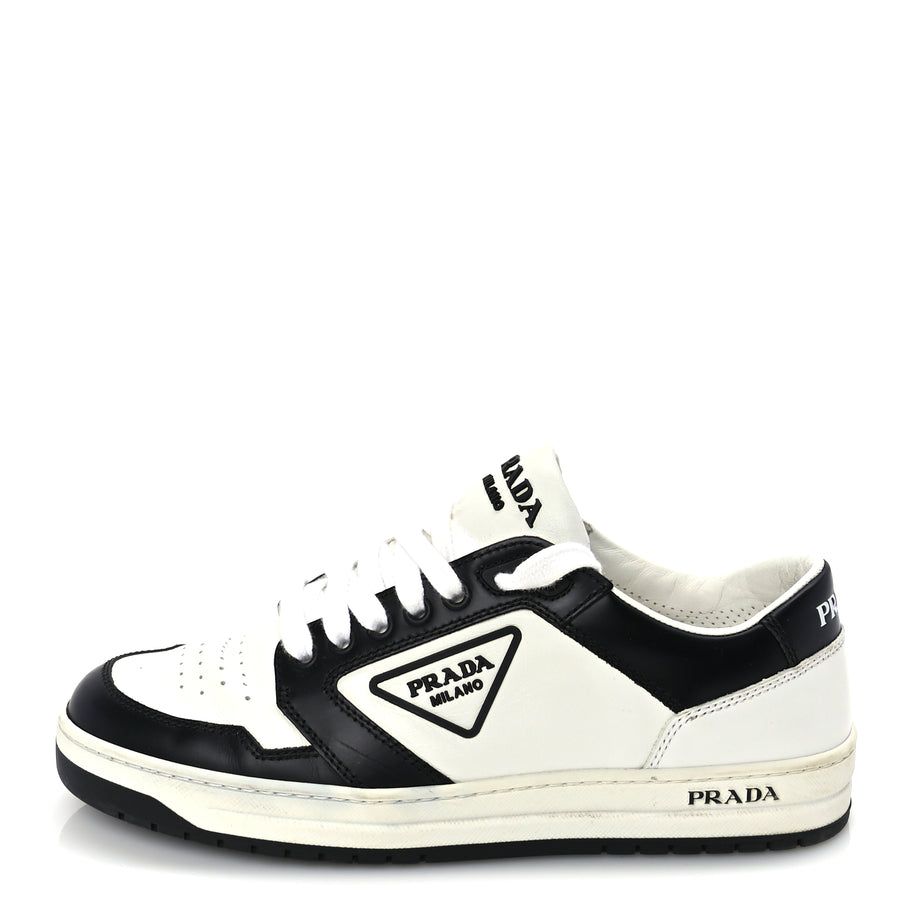 Prada Vitello Sport Spazzolato Rois Triangle Logo Womens Downtown Low Top 30mm Sneakers 38 White Black Image 1