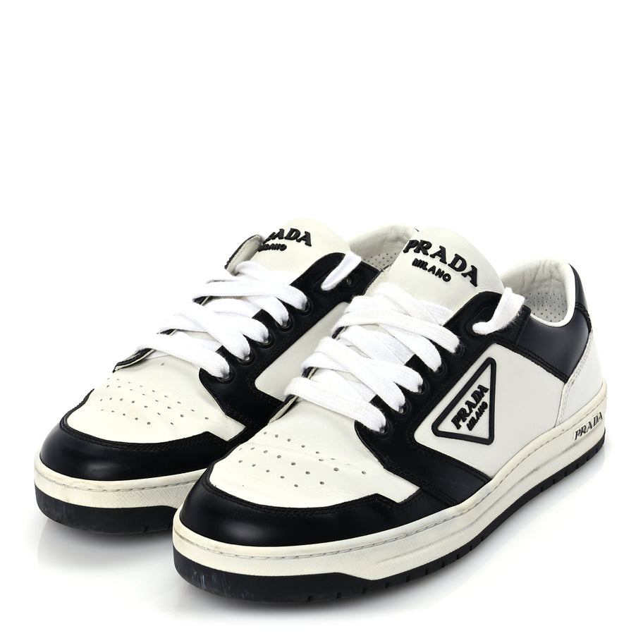 Prada Vitello Sport Spazzolato Rois Triangle Logo Womens Downtown Low Top 30mm Sneakers 38 White Black Image 2