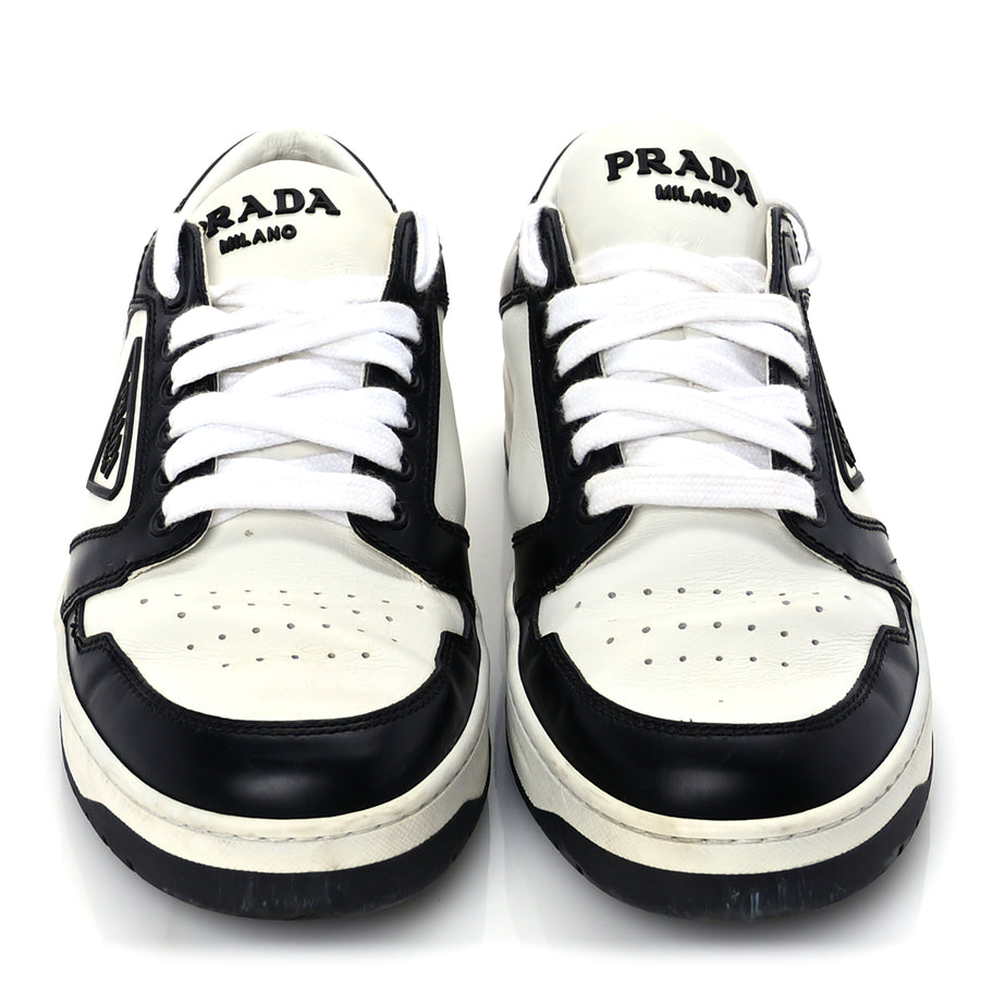 Prada Vitello Sport Spazzolato Rois Triangle Logo Womens Downtown Low Top 30mm Sneakers 38 White Black Image 4