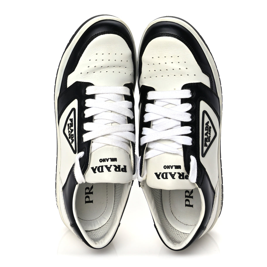 Prada Vitello Sport Spazzolato Rois Triangle Logo Womens Downtown Low Top 30mm Sneakers 38 White Black Image 5