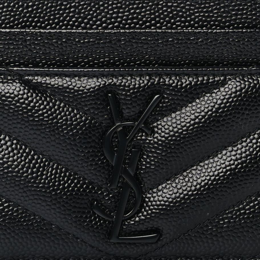 Saint Laurent Grain De Poudre Matelasse Chevron Monochrome Monogram Credit Card Case Black Image 3