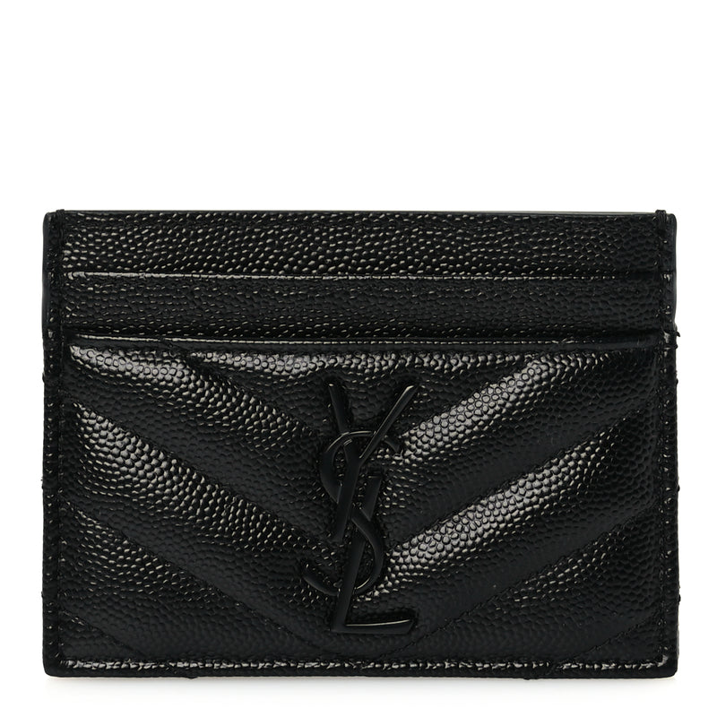  Saint Laurent Grain De Poudre Matelasse Chevron Monochrome Monogram Credit Card Case Black