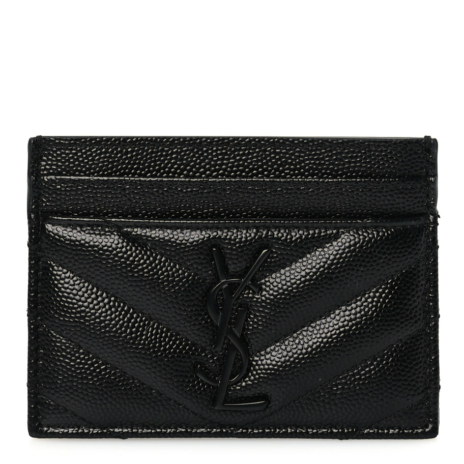 Saint Laurent Grain De Poudre Matelasse Chevron Monochrome Monogram Credit Card Case Black Image 1