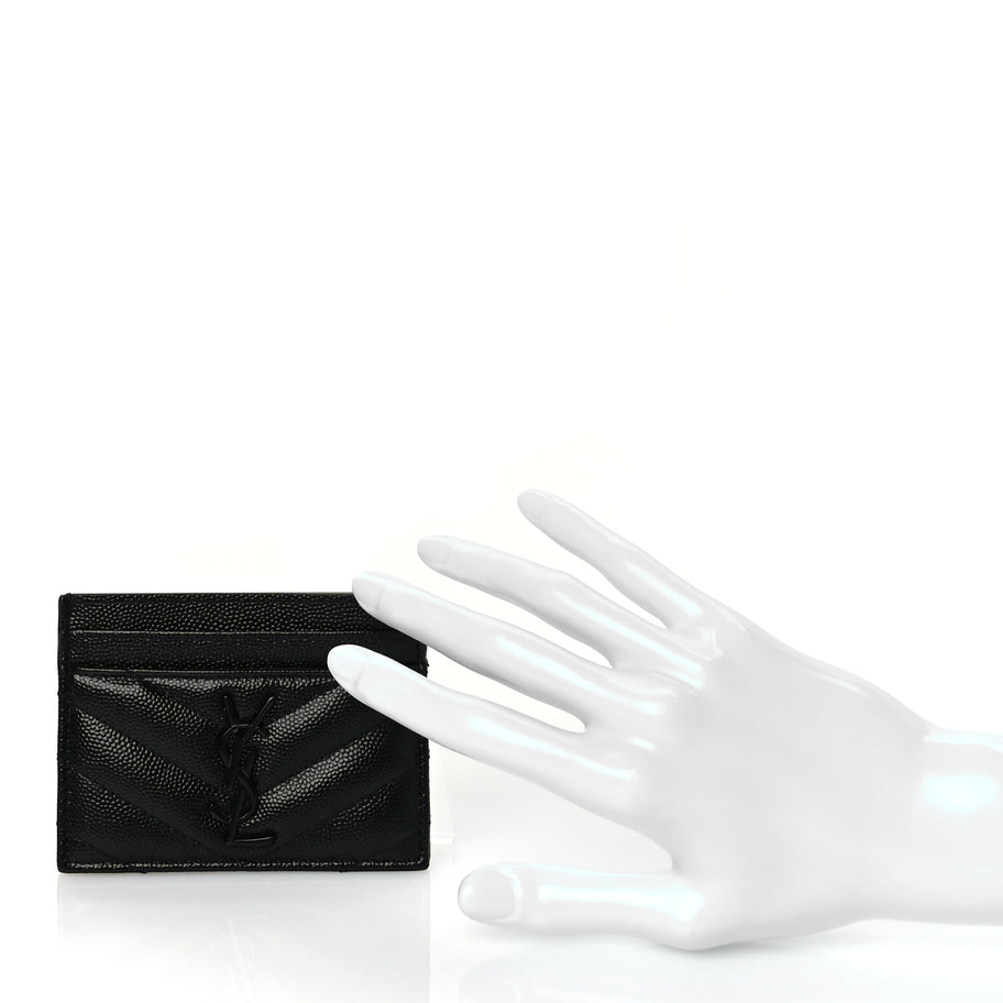 Saint Laurent Grain De Poudre Matelasse Chevron Monochrome Monogram Credit Card Case Black Image 4