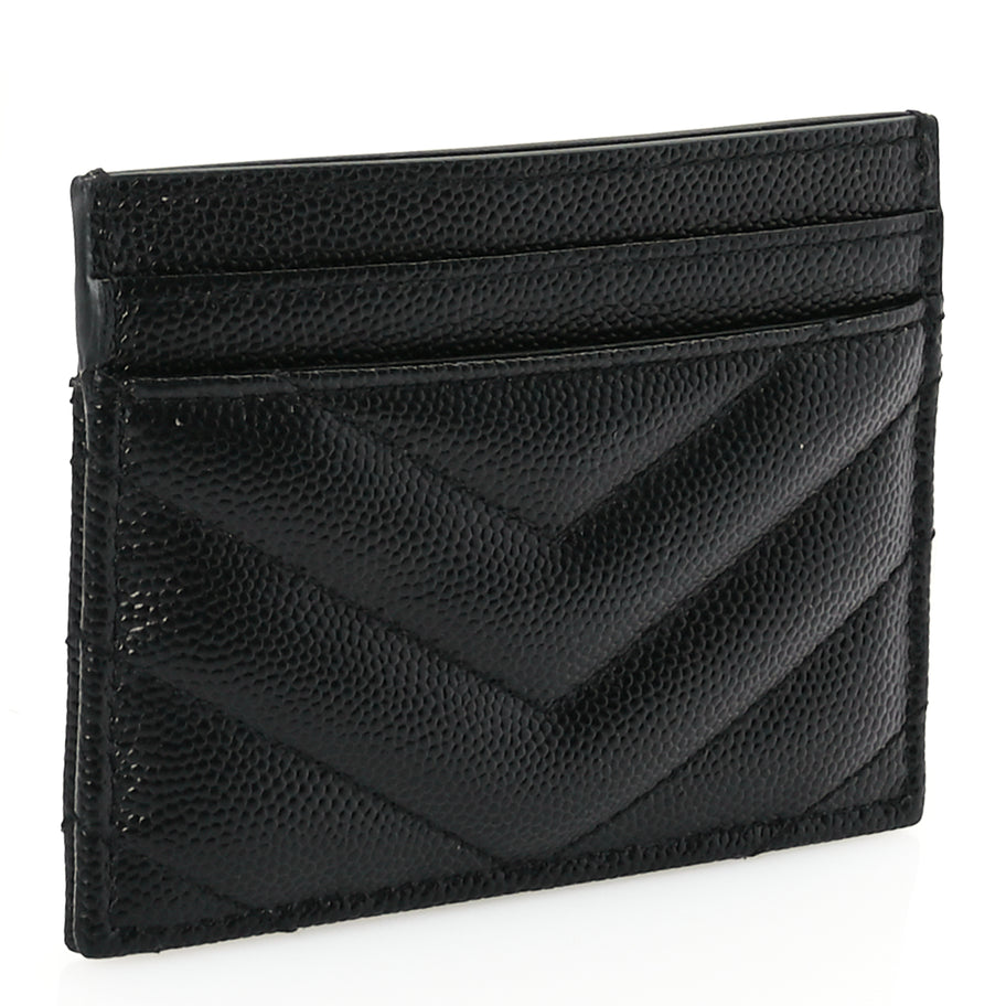 Saint Laurent Grain De Poudre Matelasse Chevron Monochrome Monogram Credit Card Case Black Image 5