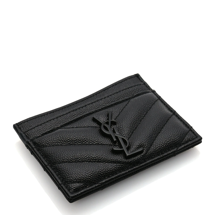 Saint Laurent Grain De Poudre Matelasse Chevron Monochrome Monogram Credit Card Case Black Image 6