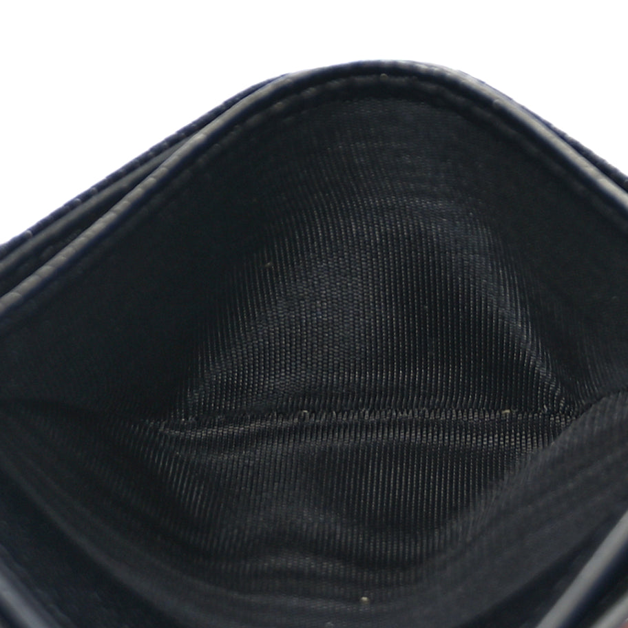 Saint Laurent Grain De Poudre Matelasse Chevron Monochrome Monogram Credit Card Case Black Image 7
