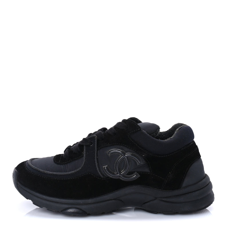  Chanel Fabric Calfskin Suede CC Sneakers 38 Black