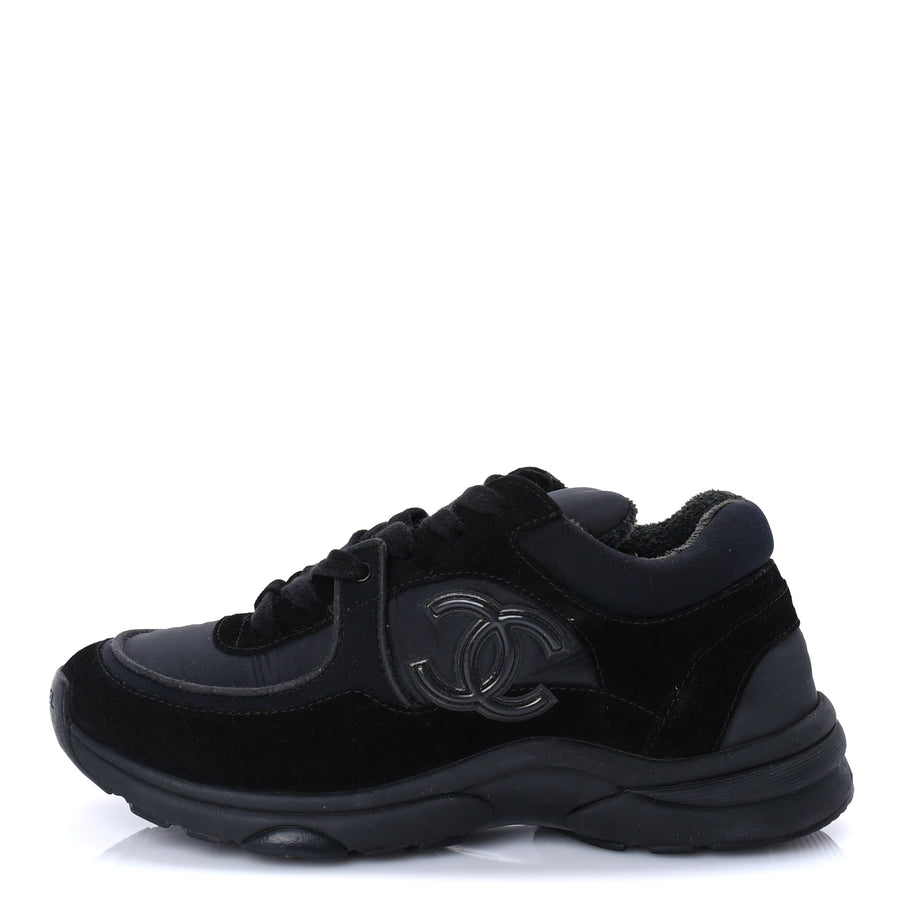 Chanel Fabric Calfskin Suede CC Sneakers 38 Black Image 1