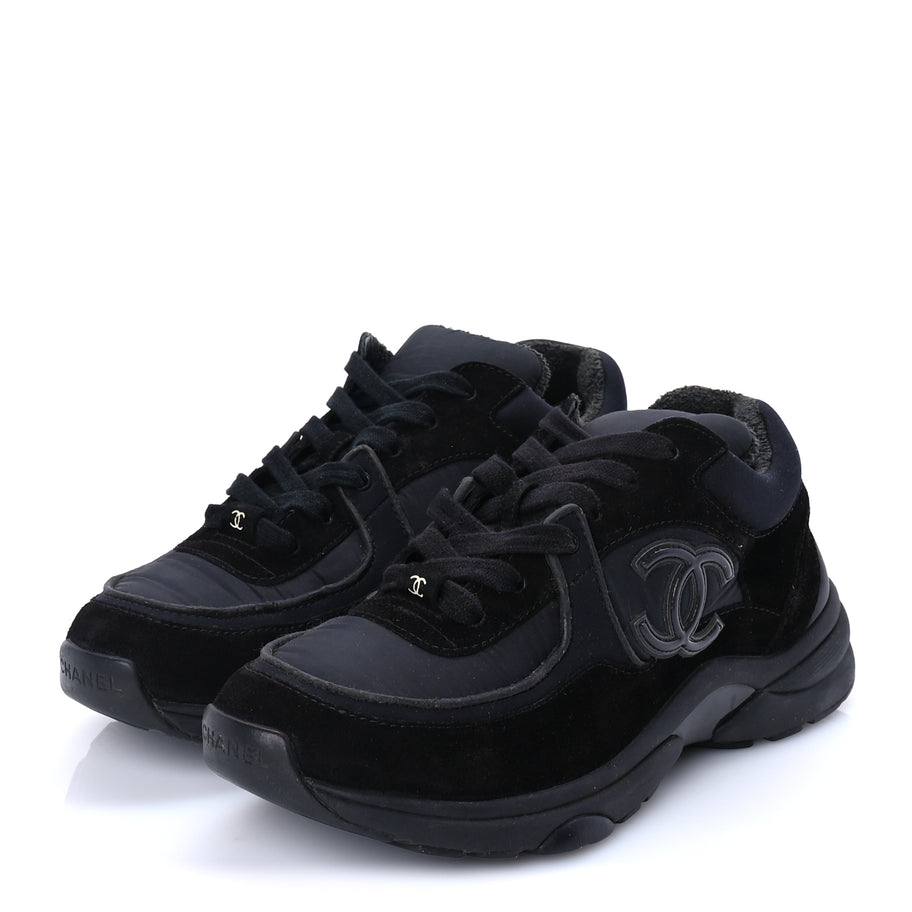 Chanel Fabric Calfskin Suede CC Sneakers 38 Black Image 2