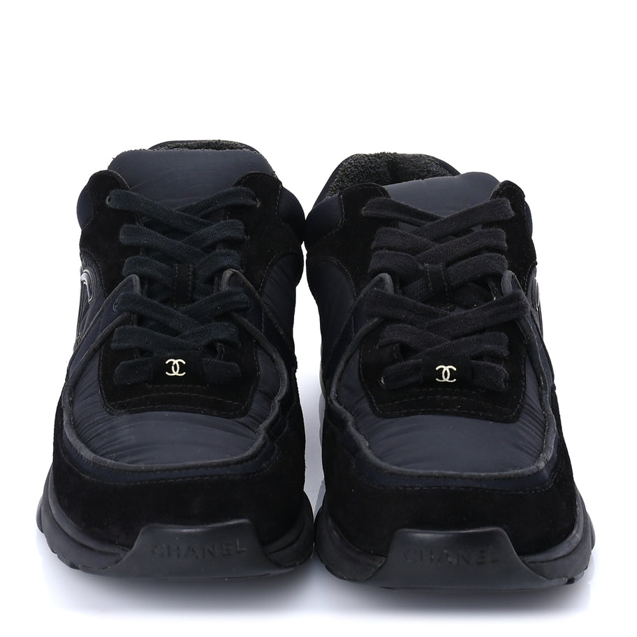 Chanel Fabric Calfskin Suede CC Sneakers 38 Black Image 3
