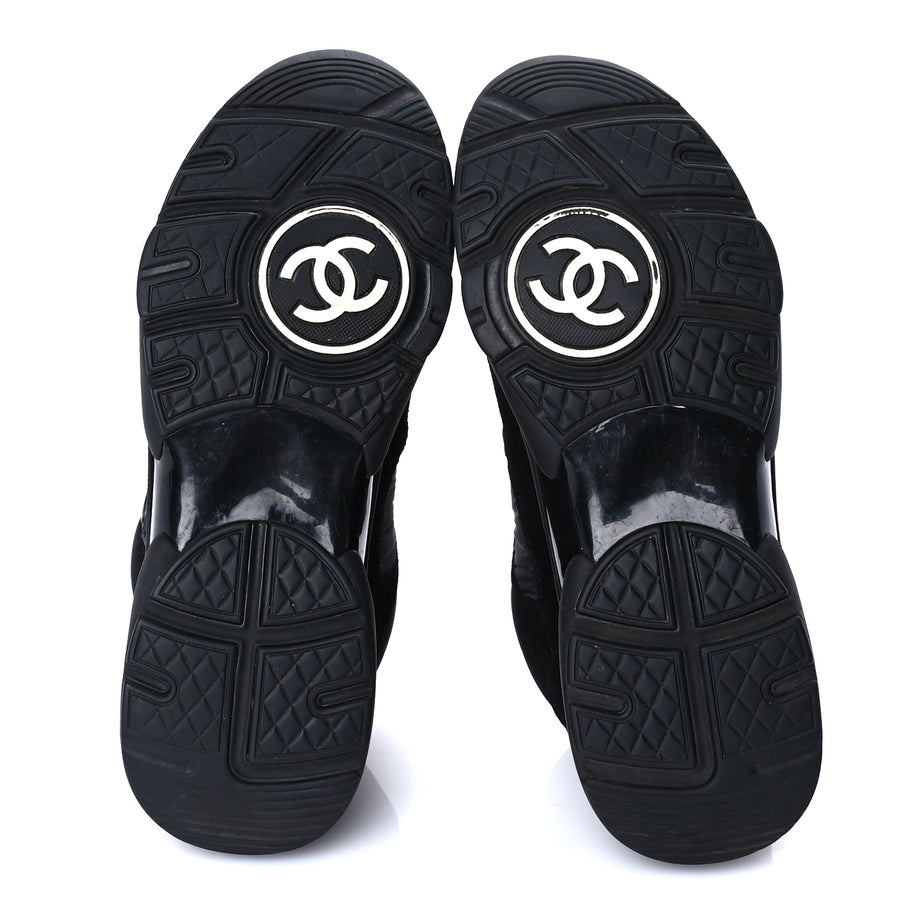 Chanel Fabric Calfskin Suede CC Sneakers 38 Black Image 6