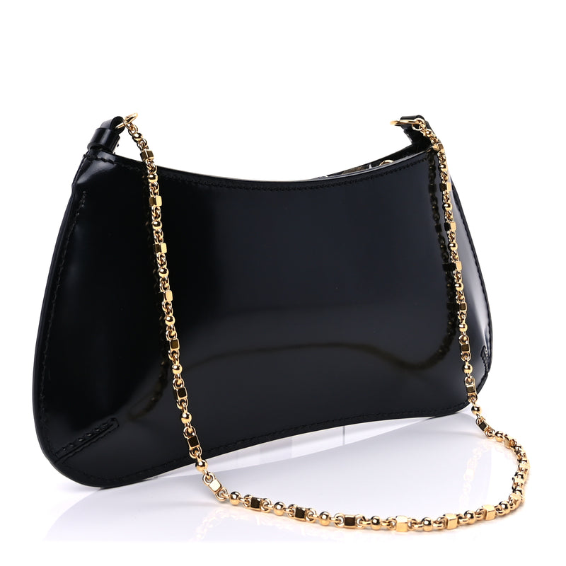  Jacquemus Glazed Calfskin The Small Bisou Chaine Shoulder Bag Black