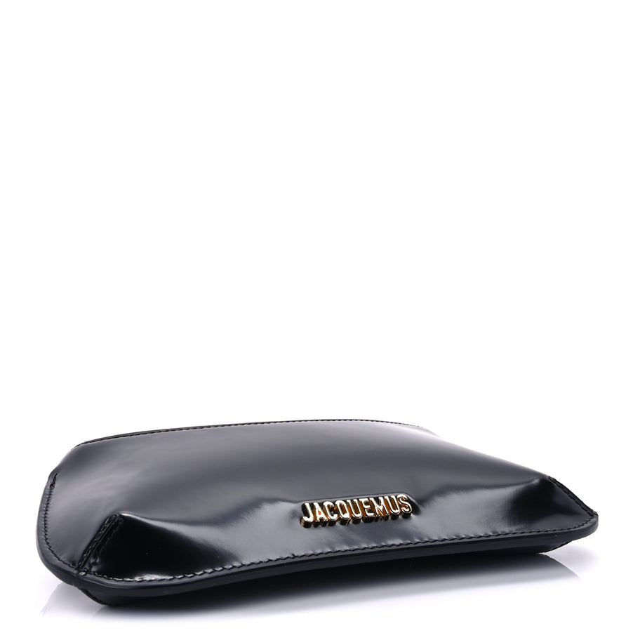 Jacquemus Glazed Calfskin The Small Bisou Chaine Shoulder Bag Black Image 3