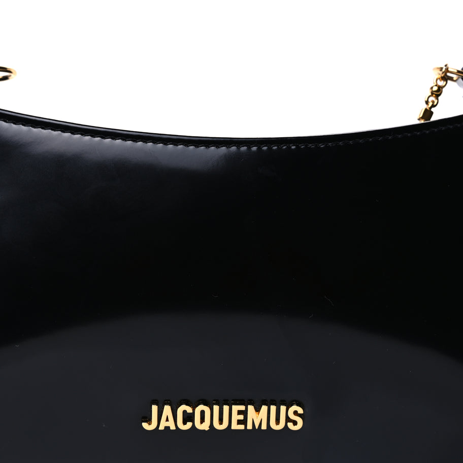 Jacquemus Glazed Calfskin The Small Bisou Chaine Shoulder Bag Black Image 6