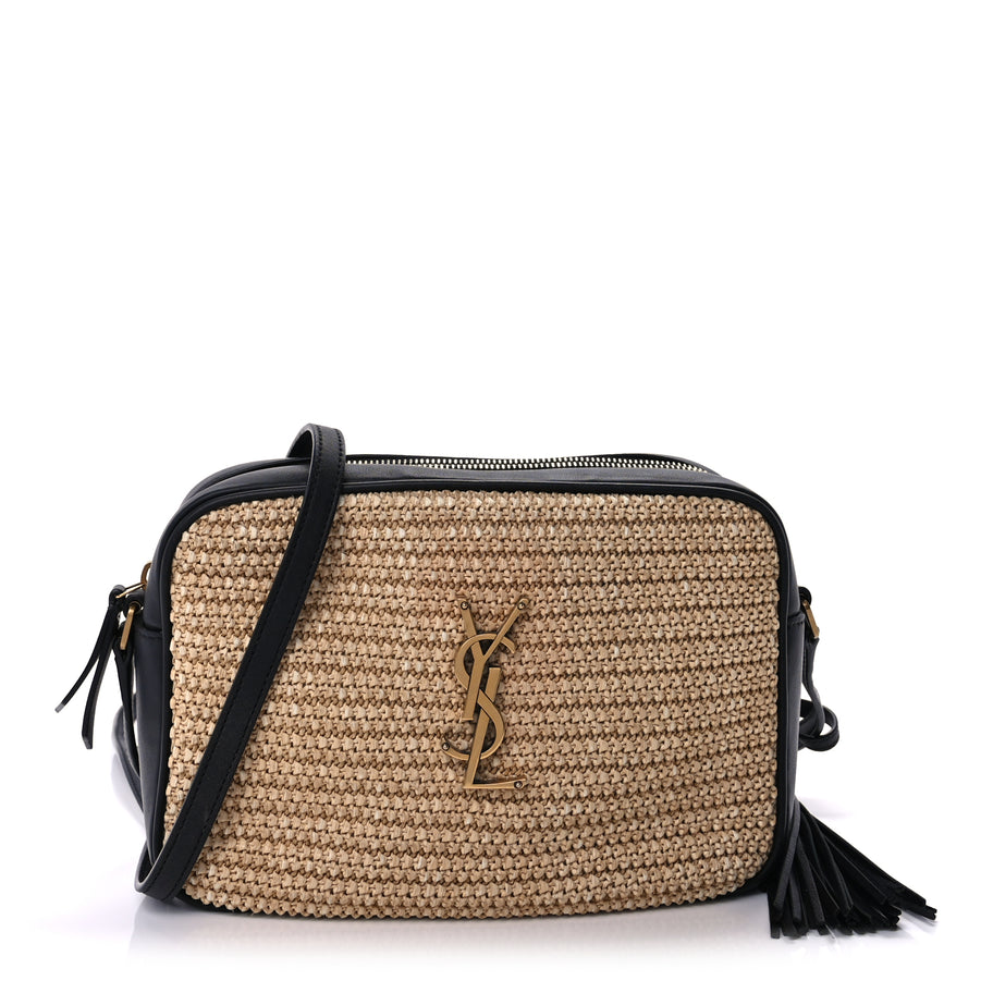 Saint Laurent Raffia Canvas Monogram Lou Camera Bag Beige Black Image 1