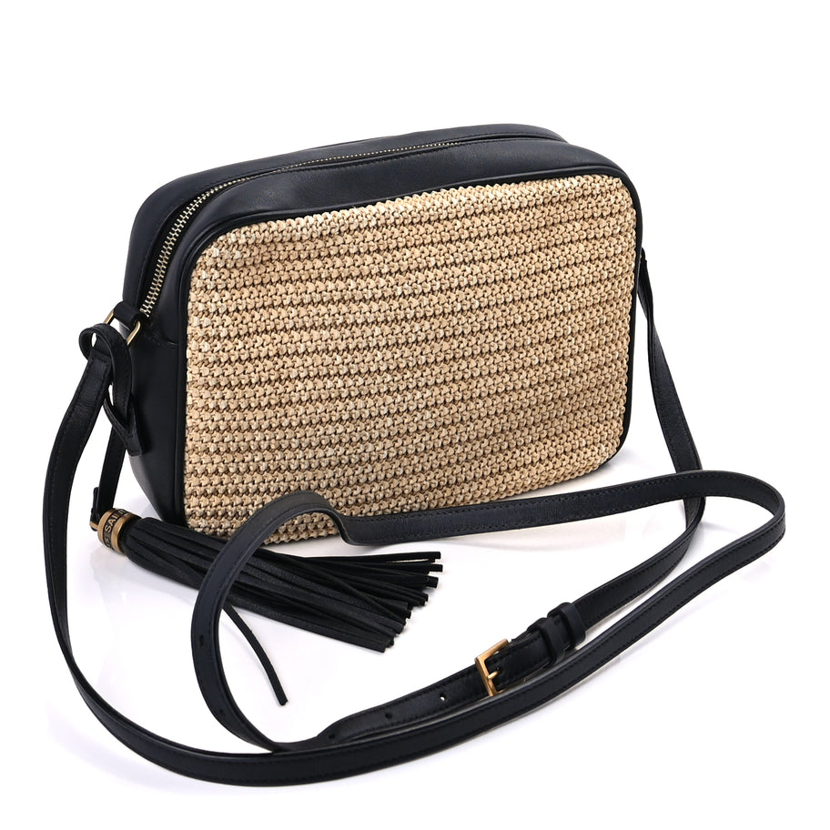 Saint Laurent Raffia Canvas Monogram Lou Camera Bag Beige Black Image 2