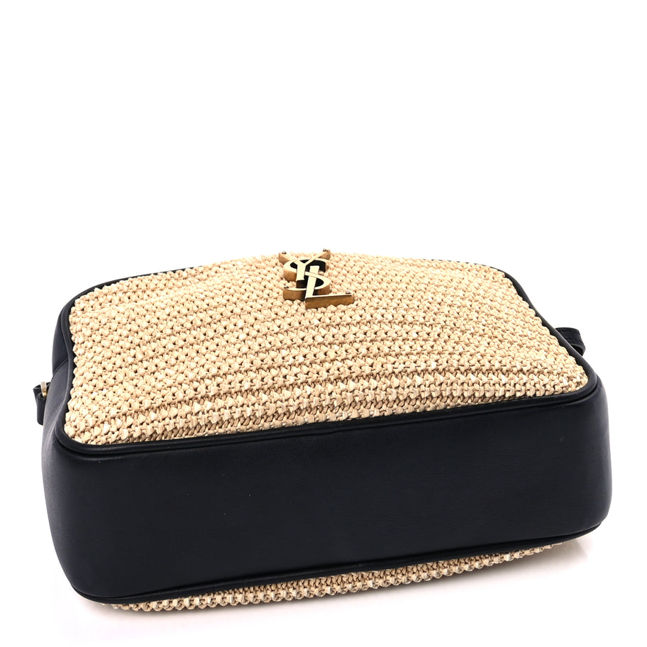 Saint Laurent Raffia Canvas Monogram Lou Camera Bag Beige Black Image 3