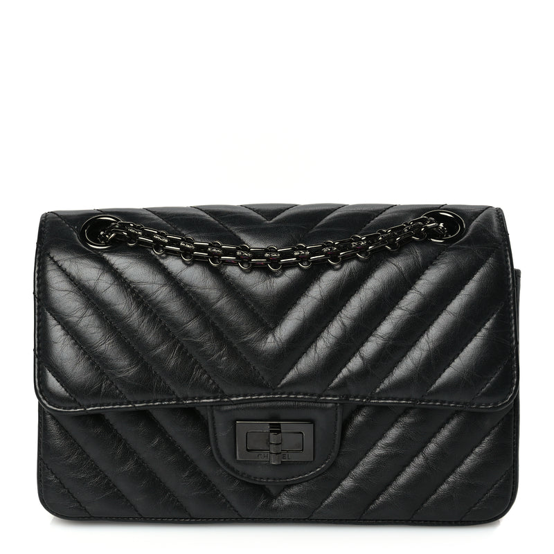  Chanel Aged Calfskin Quilted 2.55 Reissue Mini Flap So Black