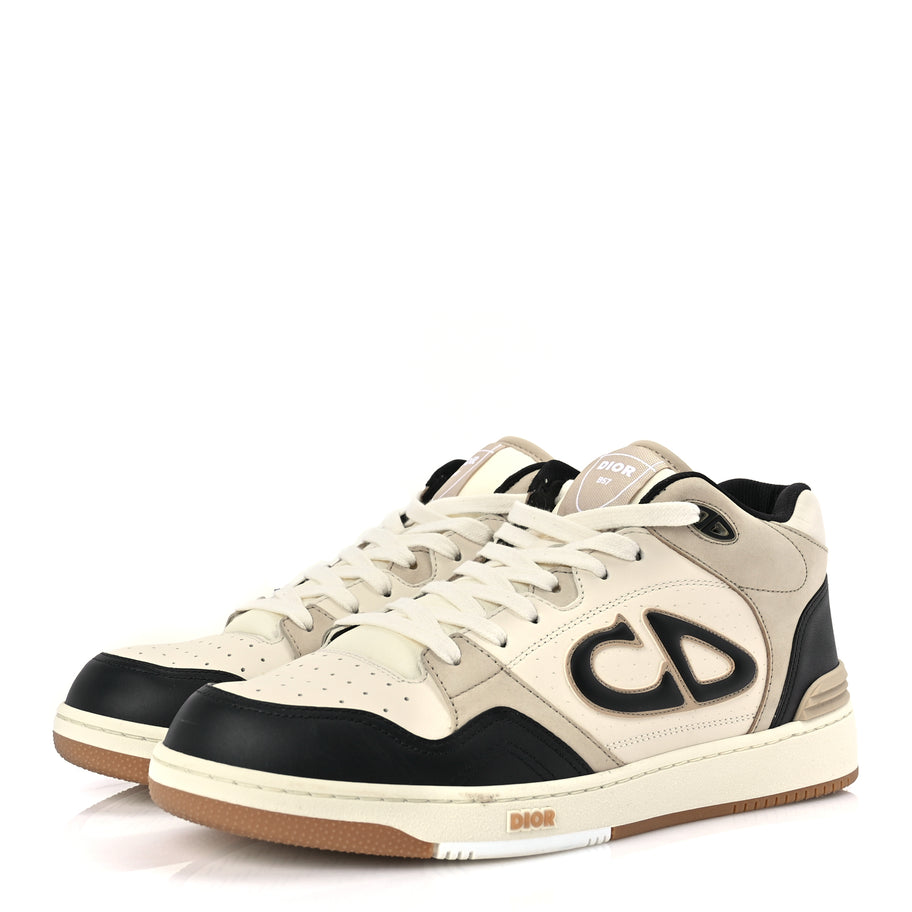 Christian Dior Smooth Calfskin Mens B57 Dribble Mid Top Sneaker 43 Beige Black Image 3