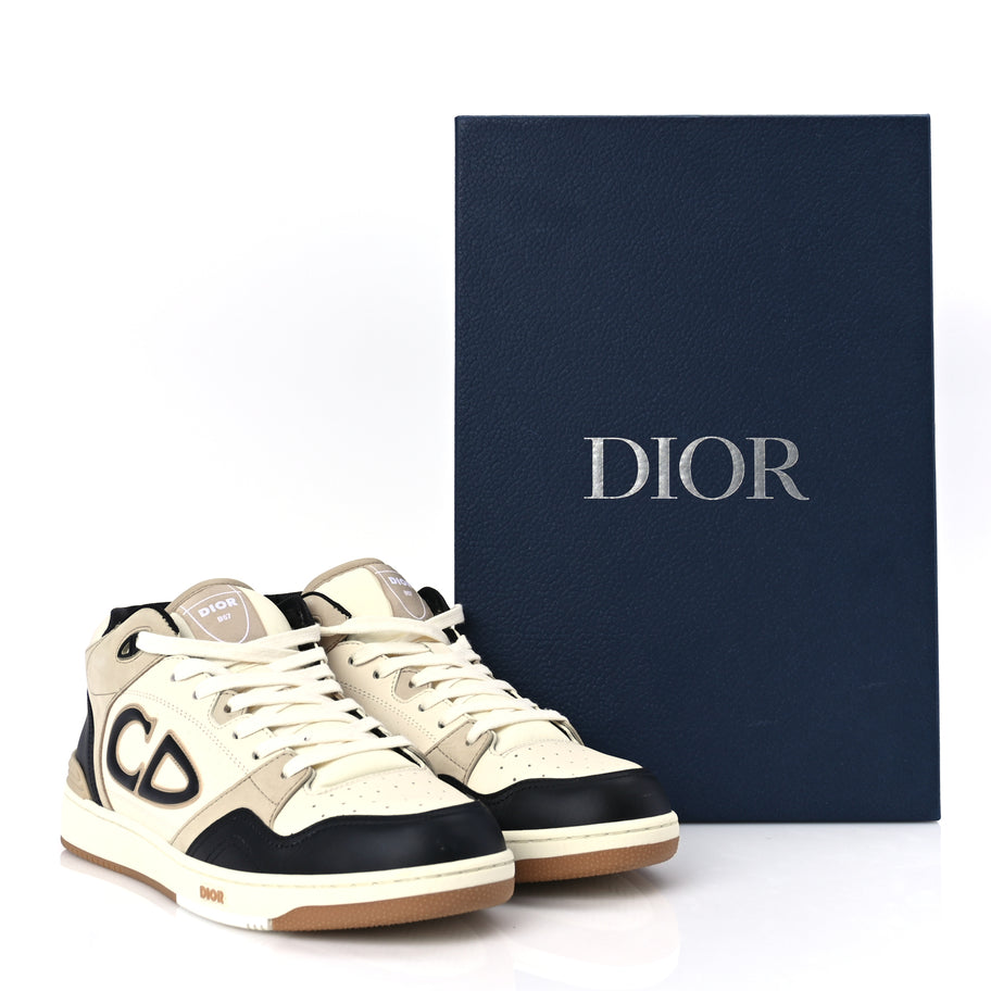 Christian Dior Smooth Calfskin Mens B57 Dribble Mid Top Sneaker 43 Beige Black Image 8