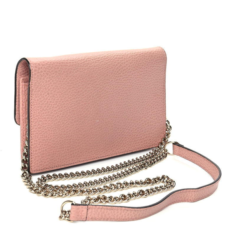  Gucci Dollar Calfskin Interlocking G Chain Wallet Soft Pink