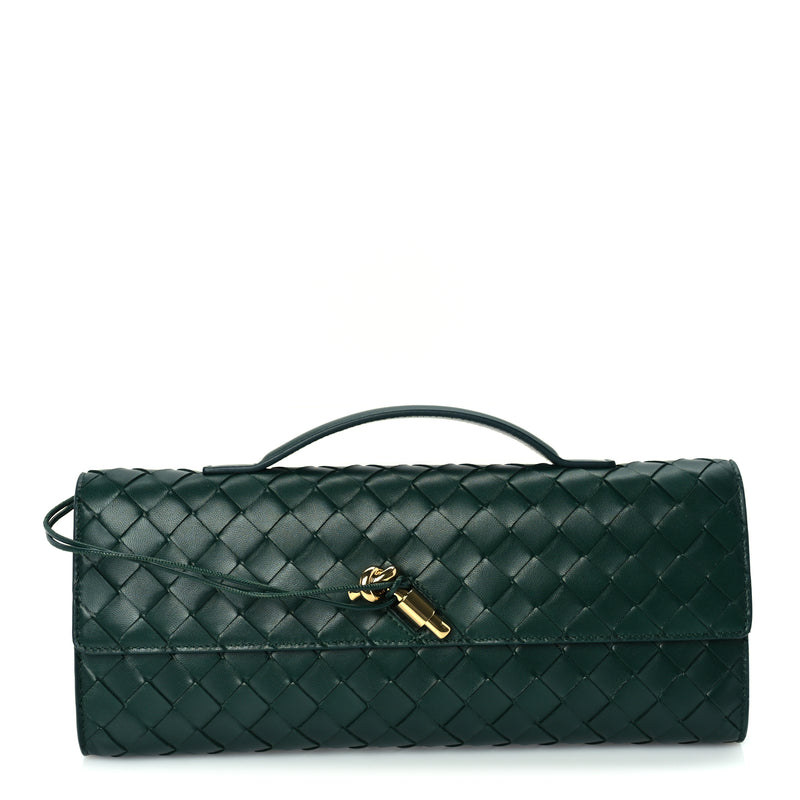  Bottega Veneta Nappa Intrecciato Long Andiamo Top Handle Clutch  Emerald Green