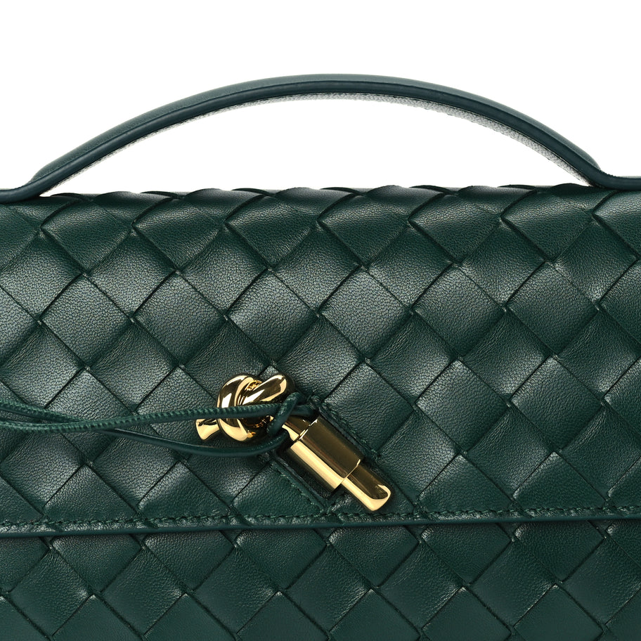 Bottega Veneta Nappa Intrecciato Long Andiamo Top Handle Clutch  Emerald Green Image 6