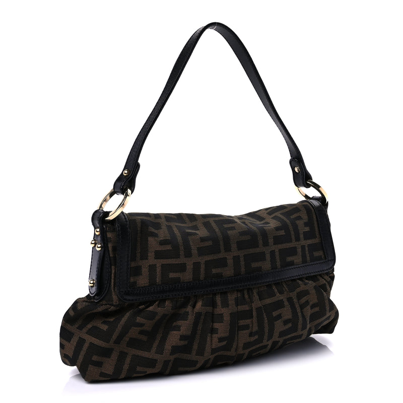  Fendi Zucca Small Chef Shoulder Bag  Tobacco Black