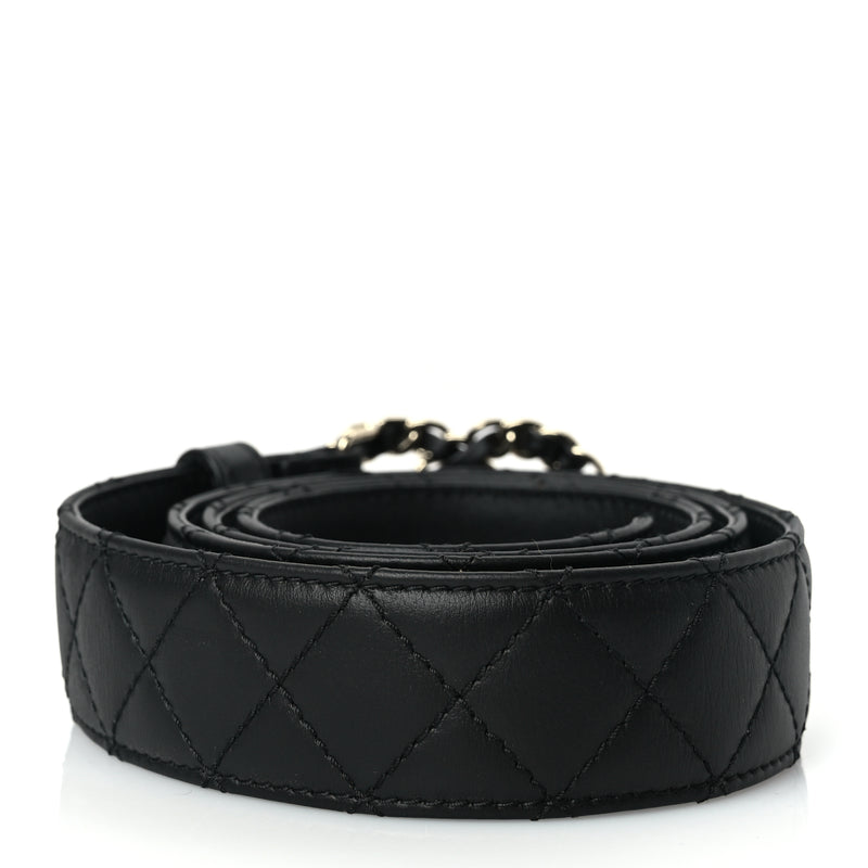  Chanel Calfskin Quilted CC Chain Belt 95 38 Black