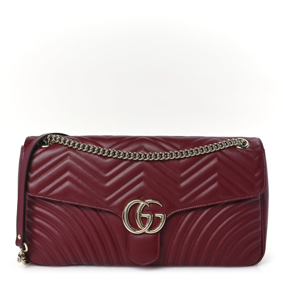 Gucci Calfskin Matelasse Large Horizontal GG Marmont Shoulder Bag  Rosso Ancora Image 1