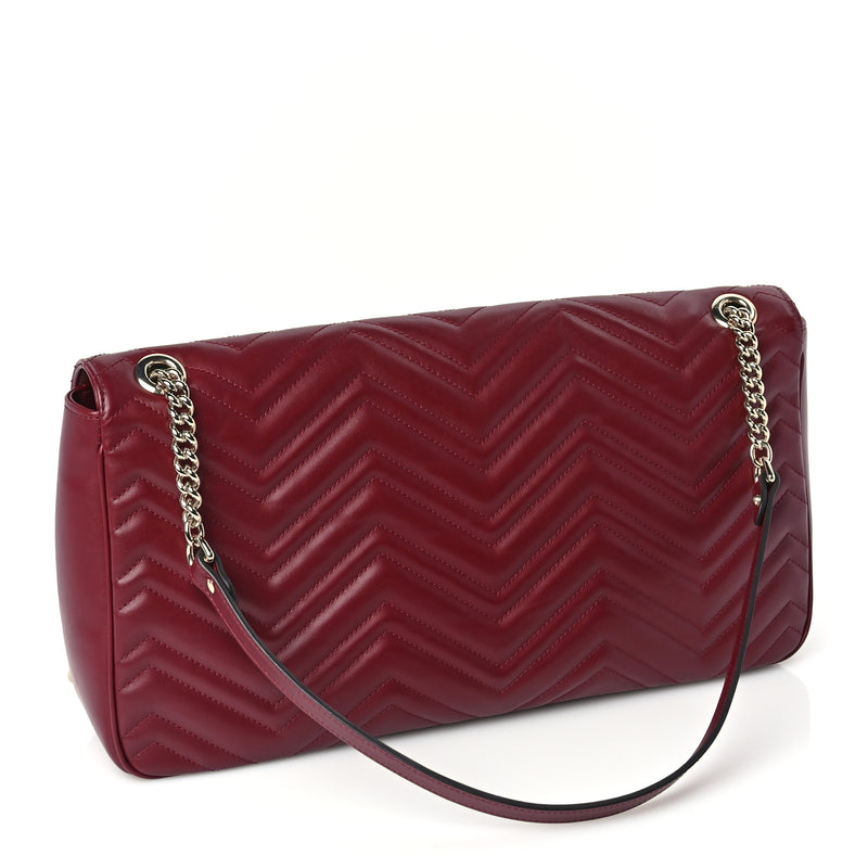  Gucci Calfskin Matelasse Large Horizontal GG Marmont Shoulder Bag  Rosso Ancora
