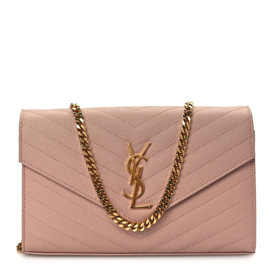 Saint Laurent Grain De Poudre Matelasse Chevron Monogram Chain Wallet Pale Blush Image 1