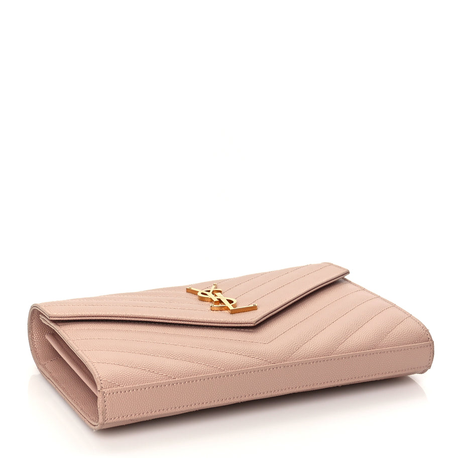 Saint Laurent Grain De Poudre Matelasse Chevron Monogram Chain Wallet Pale Blush Image 3