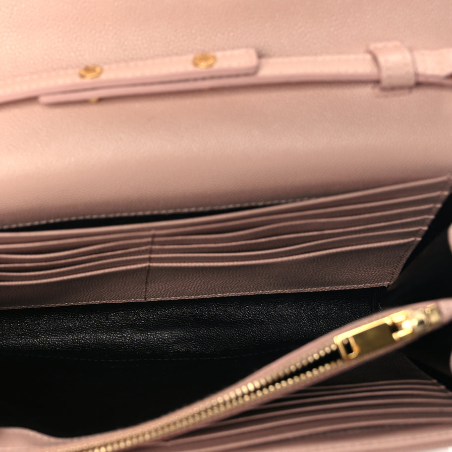 Saint Laurent Grain De Poudre Matelasse Chevron Monogram Chain Wallet Pale Blush Image 4